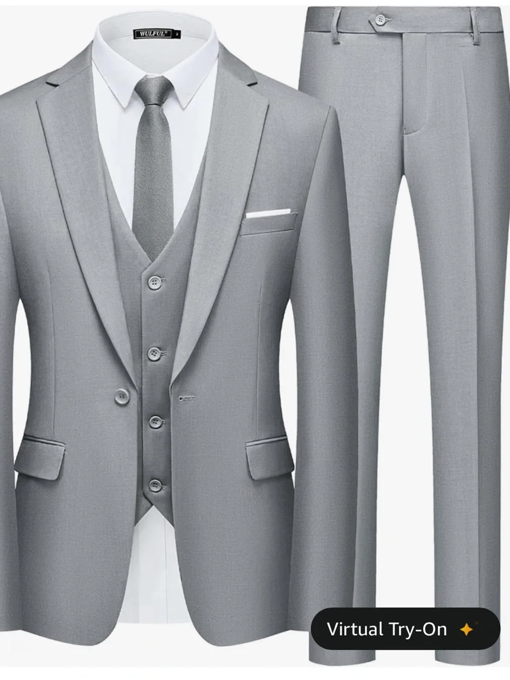 Men’s Slim Fit 3-Piece Suit Blazer Vest & Pant - Light Gray